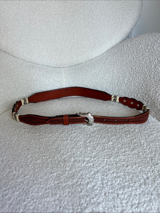 double S Accessories - Braided Brown Leather Belt with Decorative Silver Conchos